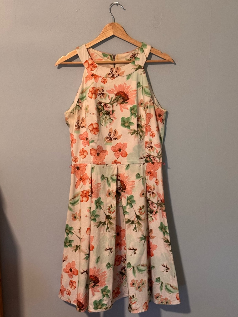 Danny & Nicole White Floral Watercolor Cotton Halter Dress Size 10
